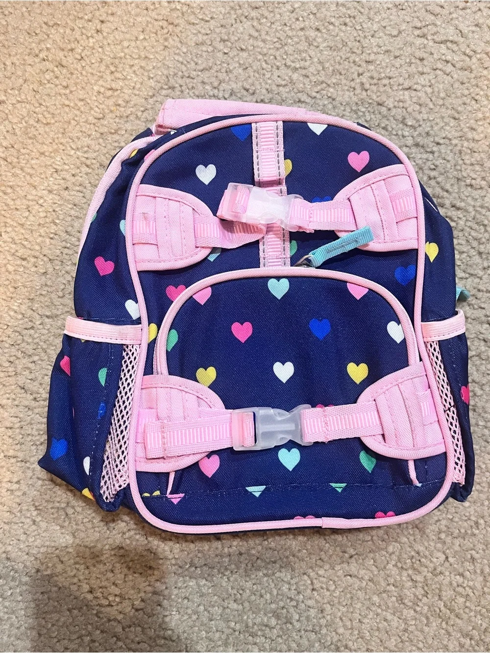 Pottery barn Kids mini Mackenzie navy blue pink hearts school backpack bag